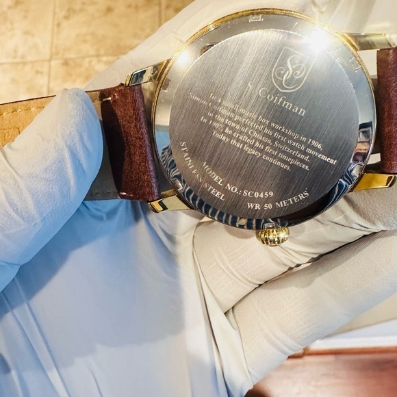S. Coifman Gold and Brown Leather Watch - Picture 4 of 7